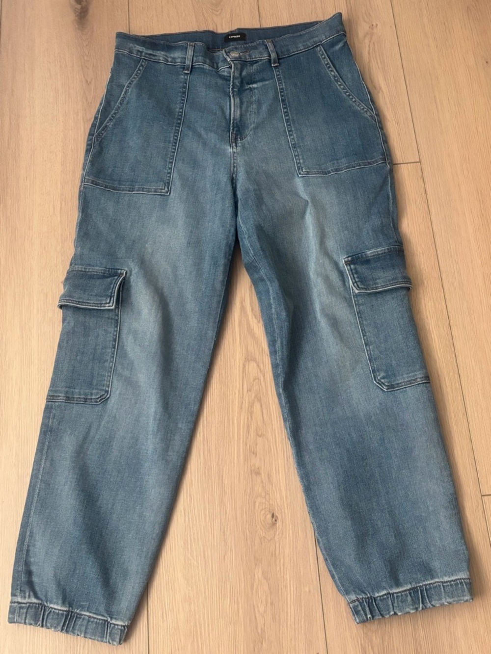 Express High-Rise Medium Blue Cargo Jeans